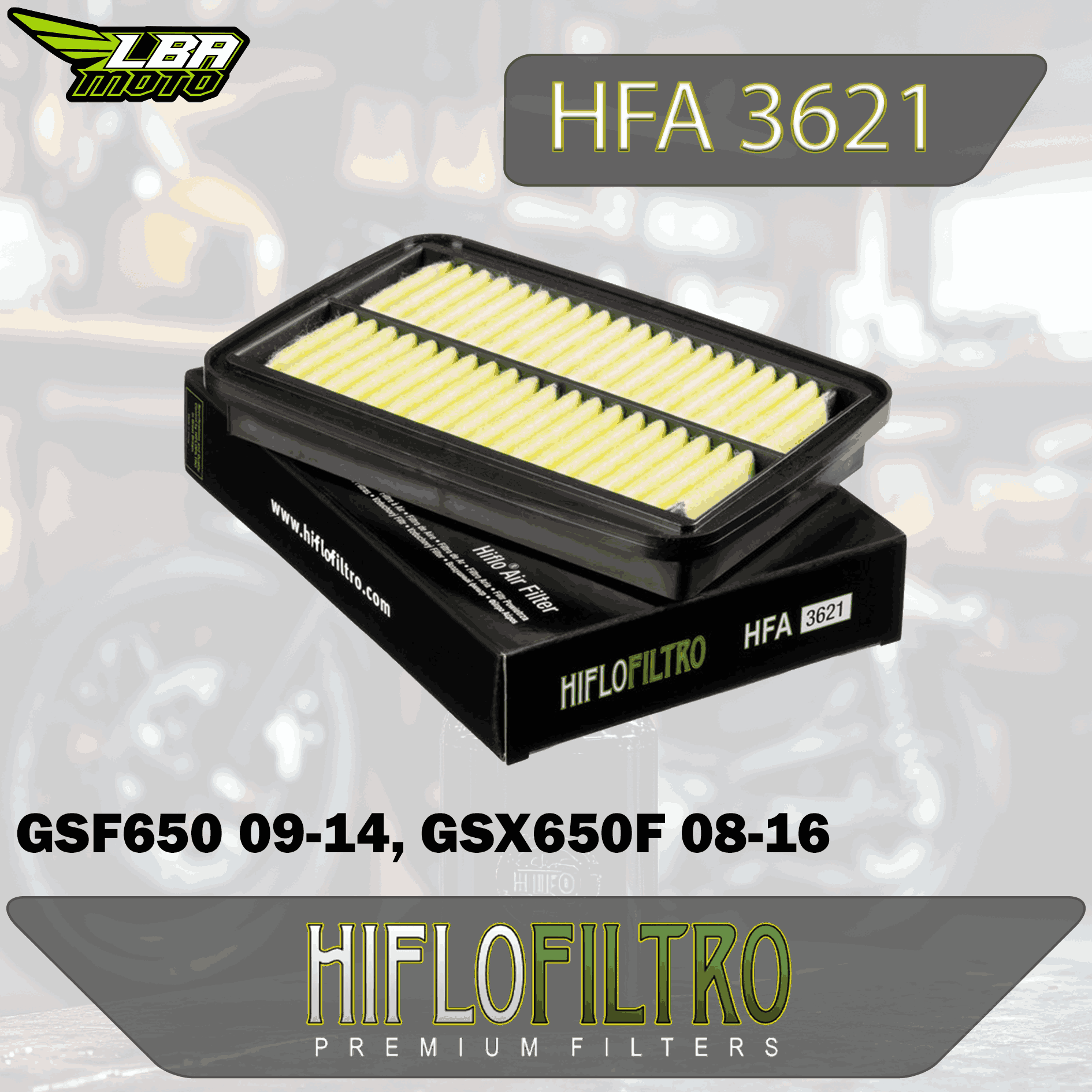 Воздушный фильтр HIFLO HFA3621 Suzuki GSF650 09-14, GSX650F 08-16, GSX1250 07-16